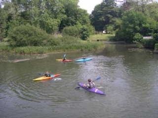 4 kayaks por el agua
